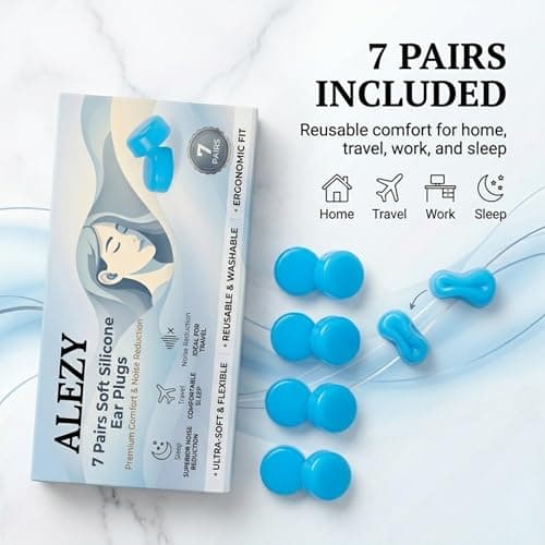 7 Pairs Silicone Ear Plugs for Sleeping – Noise Cancelling Reusable Earplugs for Snoring, Travel, Studying, Swimming & Work – Soft Comfortable Hearing Protection — view 6