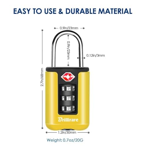 BRILLIRARE 2 Pack TSA Approved Luggage Locks, Combination Travel Padlock, 3-Digit Waterproof Lock, TSA Outdoor Keyless Resettable Lock for Lockers, Bags, Backpack, Gym, Gate-Yellow — view 2