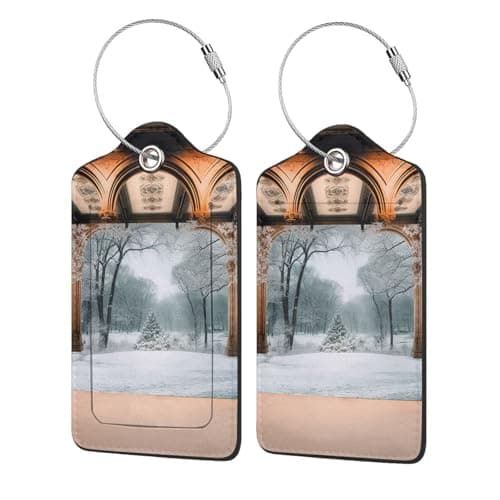 Winter Backdrop Leather Luggage Tag, Stainless Steel Luggage Tag - Waterproof, Scratch Resistant, Travel Tags with Privacy Protection (1/2/4 Piece Set)