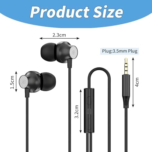 Lamkrtlp Earphones Wired, In-Ear Headphones With Microphone, 3.5mm Headphones for Phone, Smartphone, MP3 Players etc - Black — view 2