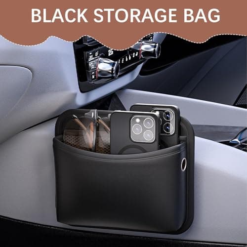 Napa Leather Car Side Pocket Organizer, Universal Front Seat Console Pocket, Car Gap Filler Storage Box for Phone Keys Coins Glasses (Black) — view 6
