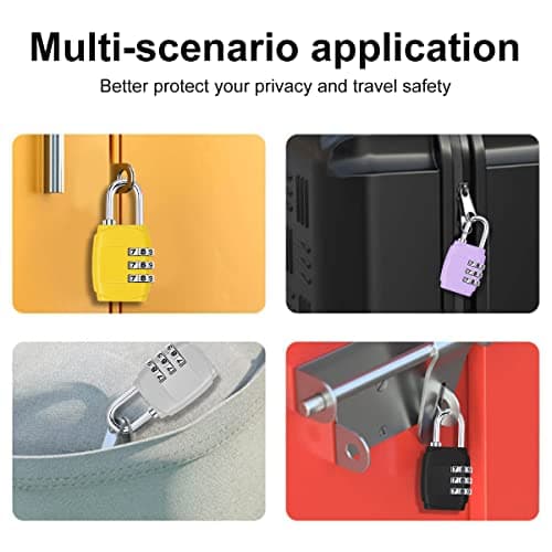 4 Pack Luggage Locks 3 Digit Combination Padlock Codes with Alloy Body for Suitcase Travel Bag Gym Shed Bike Locks - Black, Silver, Yellow, Purple — view 5