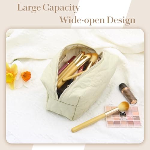 Makeup Bag Travel Cosmetic Organiser for Women, 3 Compartments, Yellow — view 2