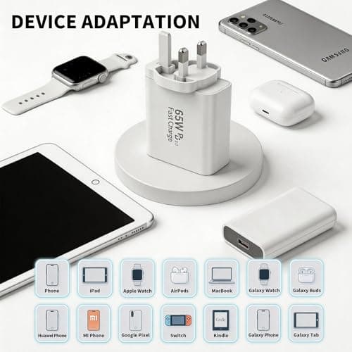 65W USB C Charger, 6-Port Multi Charger UK Plug, 3 Type-C & 3 USB-A — view 5