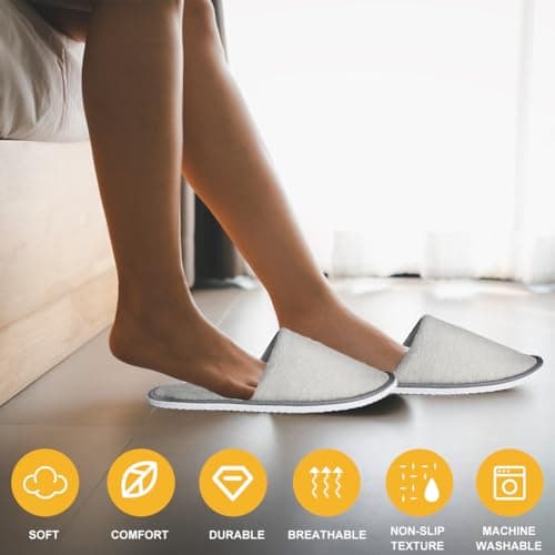 Cosysparks Portable Travel Slippers, Non-Disposable Hotel Slippers Reusable Spa Slipper Flight Slippers Anti-Slip Indoor House Slipper for Guests Travel Home Hotel Use — view 4