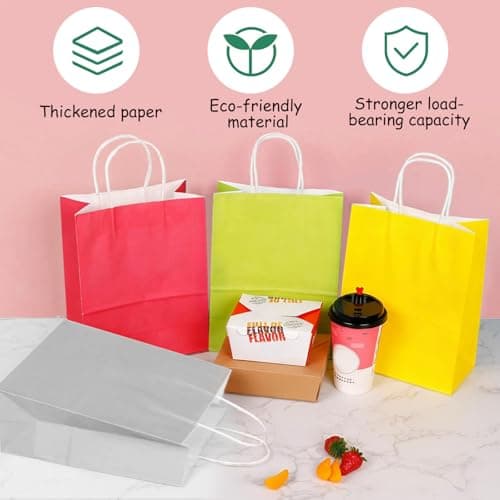 SHUBEIEUMI 10Pcs Kraft Paper Bags with Handles-Silver Grey — view 4