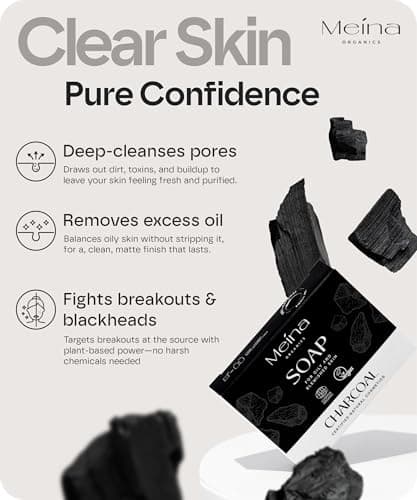 Meina Black Charcoal Soap Bar for Blemish Prone Skin, 100% Natural, Organic Certified, Face and Body, Vegan, Without Palm Oil, Plastic Free, Perfect for Travel and Sport, 100g — view 2