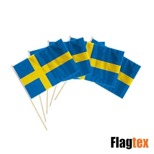 Flagtex Sweden Pack of 2 Hand Waving Flag (9x6 Inch) - Premium Wooden Stick Hand Flag 9x6 Inch Natural Wood Pole European Blue Yellow Nordic Cross Flag Events Parades Celebrations — view 5