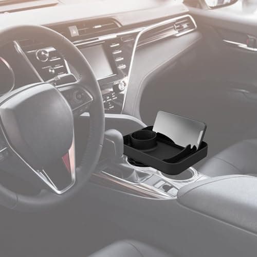 Child Cup Holder with Snacks Holder for Convertible Car Seats, 360° Convertible Cup Holders, Stroller Cup Holder with Snack Pod, Travel Snacks Food Plate Fits Most Car Seats Sofa, Black — view 2