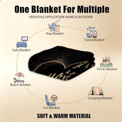 Heart Sparkles Warm Printed Blanket, Minimalist Modern Ultra-Soft Fleece Flannel Throw Blanket for Children Adults, Black Gold Lightweight Blankets for Couch Sofa Bed Office, 100 x 130 cm — view 4