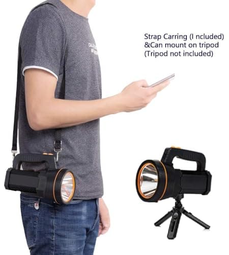MAYTHANK Most Powerful Handheld Torch LED Super Bright USB C Rechargeable, Side Lantern/Long Range/Long Lasting/Handle/Strap, Large Spotlight Flashlight Heavy Duty High Power Strong Torch Home — view 6