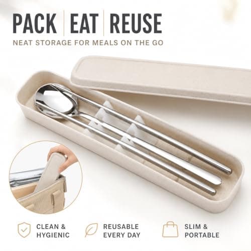 EXZACT Chopsticks and Spoon Set, 18/10 Stainless Steel with Travel Case — view 6