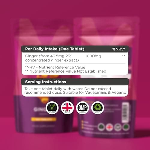 Ginger 1000mg 120 Tablets | Ginger Root Extract | Digestion, Travel Sickness & Joint Support | Letterbox Friendly | Vegan UK Made | GMP Approved | MOBU — view 4