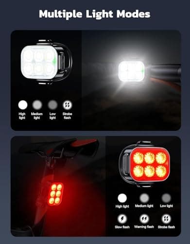 Ultra Slim Rechargeable Bike Lights Front and Rear Set, USB C Fast Charging Bicycle Lights, Waterproof IP65 Cycle Light Kit with 4 and 6 Modes for Road Safety, Night Cycling and Commuting — view 2