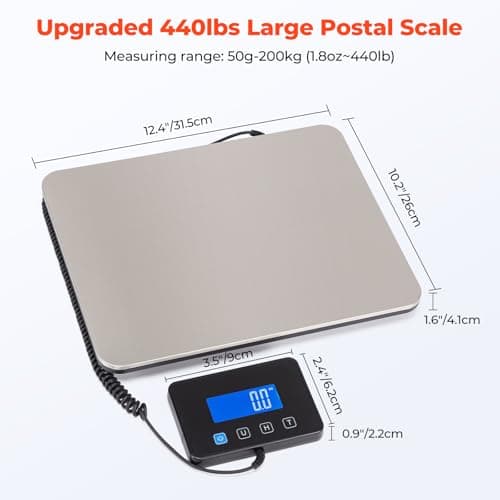 MUNBYN Shipping Scale, 200kg/440lb/1.8oz Digital Postal Scale for Packages with Hold/Tare Function, Backlit LCD, Battery & Cable Included, Postage Scale for Small Business,Packages,Luggage,Home Use — view 2