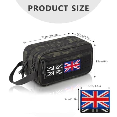 Vnvnvnv Tactical Toiletry Bag for Men, Travel Wash Bag with UK Patch, Camo — view 2