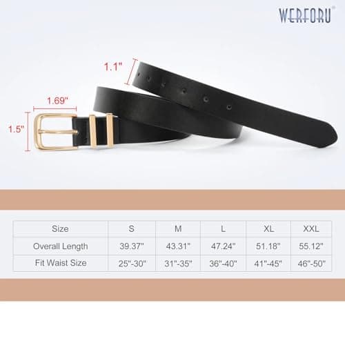 WERFORU 3 Pack Women's Leather Belts for Jeans Dresses Fashion Ladies Gold Buckle Leather Belts, Black/Brown/Beige — view 6