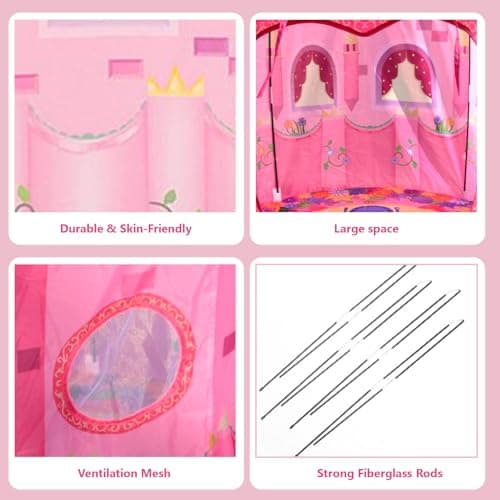 Princess Castle Play Tent for Kids, Girls' Pop-Up Play Tent, Indoor/Outdoor Foldable Pink Play Tent Fabulous Gift for Little Girls — view 3