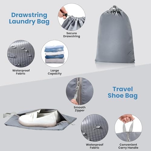 MEUVO Compression Packing Cubes for Suitcases – 7 Pack Suitcase Organiser Bags, Durable Luggage Organizer Bags for Suitcase or Backpack, Grey — view 4