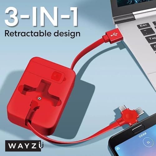 Wayzu® Multi Charging Retractable Cable with Phone Stand, 4 in 1 USB Charger Cord with Type C, Micro USB and iPhone Connector, Fast Charging and Data Cable for Travel and Everyday Use — view 5