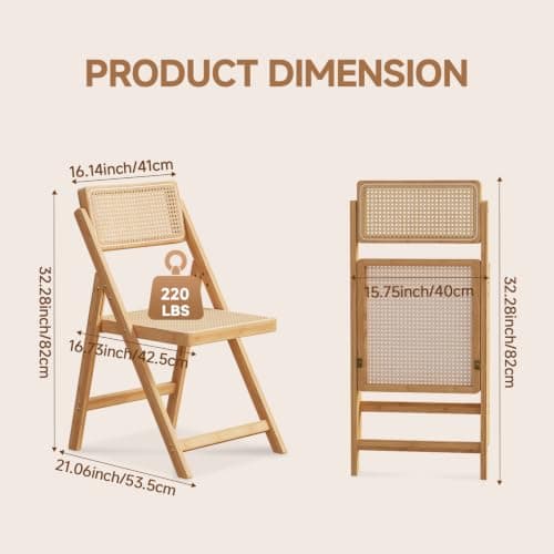 Warmiehomy Rattan Folding Kitchen Dining Chairs Set of 4, Installation-Free — view 2