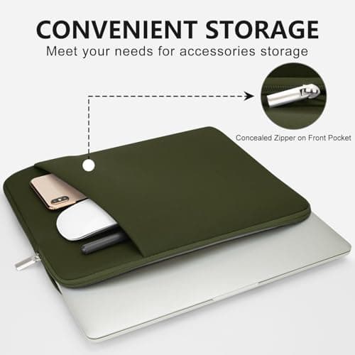 HEDUGO Laptop Sleeve Case with Zipper Accessory Pocket Compatible with 17 inches MacBook Air/Pro Padded Computer Pouch Cover Shockproof Protective for 17” to 17.3” Laptop/Chromebook/Tablet,Green — view 2