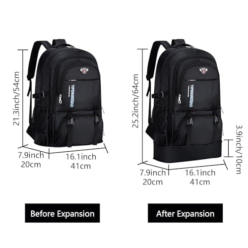 Wesoke 65L Hiking Backpack Expandable Travel Hiking Daypacks, Large Camping Backpack for Men Women, Foldable Lightweight Outdoor Sport Backpacking Backpack for Climbing Touringr, Black — view 2