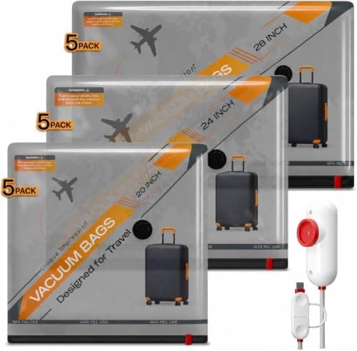 15 Pack Reusable Vacuum Storage Bags for Travel with USB Pump - Airline Approved Space Saving Compression Bags for Clothes - Luggage Organiser Set for Suitcases, Holidays and Business Trips