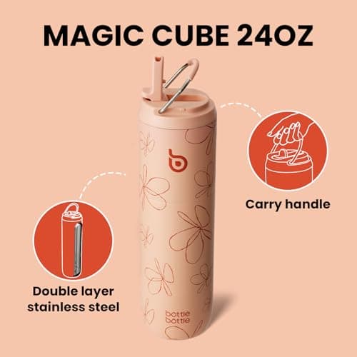 Bottle Bottle Insulated Water Bottle 700ml(24oz) with Straw and Lid Stainless Steel Sports Travel Gym Water Bottles Metal Drink Flask with Handle for Man and Women (Petal Passion) — view 4
