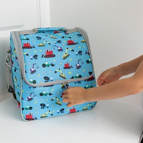 Tiddler Cooler Bag | Extra Large Insulated & Double Zipped | Carry Handle & Padded Shoulder Strap (Diggers & Lorries) — view 6