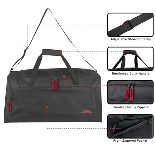 55 Litre Canvas Duffle Bags for Men & Women for Traveling, The Gym, and as Sports Equipment Bag/Organizer (Black Red) — view 2