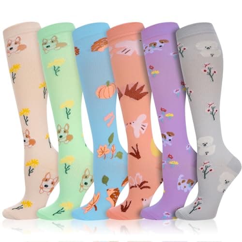 6 Pairs Compression Socks for Women, Animals Flight Pressure Socks, L-XL