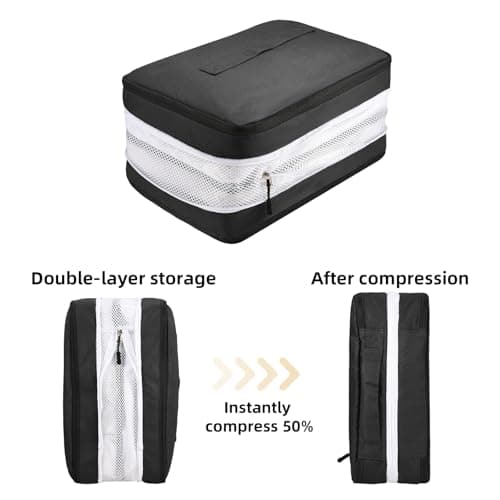 Compression Packing Cubes 5 Set Double Sided Expandable for Suitcases & Carry On Hand Luggage | Travel Organiser with Separate Shoe Bag (Black) — view 4