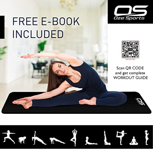 OZE SPORTS Yoga Mat, NBR Foam, Extra Thick, Non-Slip, High Density, Large, for Pilates, Gymnastics, HiiT and Fitness, with Carry Strap (Black) — view 5