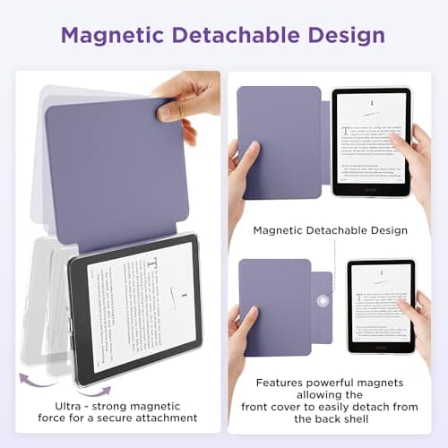 Litvana Detachable Magnetic Case for 7'' Kindle Paperwhite 12th Gen 2024 and Kindle Colorsoft Signature Edition, Slim PU Shell Cover Case with Auto Wake/Sleep, Lavender Purple — view 3