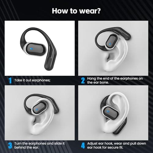 TRAUSI Open Ear Headphones, Wireless Bluetooth Earbuds, 80H Playtime Stereo Ear Buds with ENC Noise Cancelling, IPX7 Waterproof Over Ear Earphones with Earhook for Sports/Running/Gym/Workouts (Black) — view 4