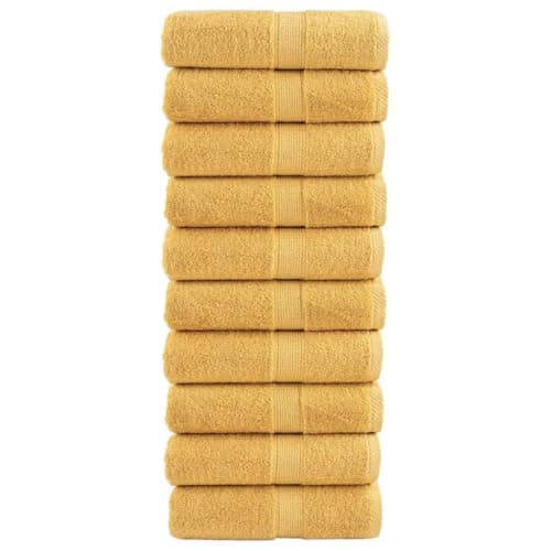 Mangloder SOLUND Guest Towels, Pack of 10, Gold, 30 x 50 cm, 600 g/m², 100% Cotton, Absorbent, Soft, for Bathroom, Toilet, Spa, Wellness, Travel and Fitness