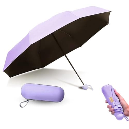 Shunshi Folding Travel Umbrella, 6 Ribs Folding Sun Anti-UV Windproof Rain Umbrella,Fast Dry,Portable Pocket Lightweight Small Compact Umbrella with Capsule Case for Men Women Teens (Purple)