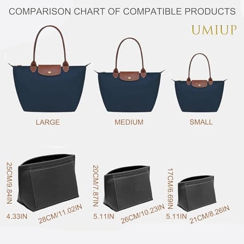 Umiup Multi-Pocket Handbag Organizer, Foldable Tote Bag Organizer for Longchamp, Black, Size L — view 2