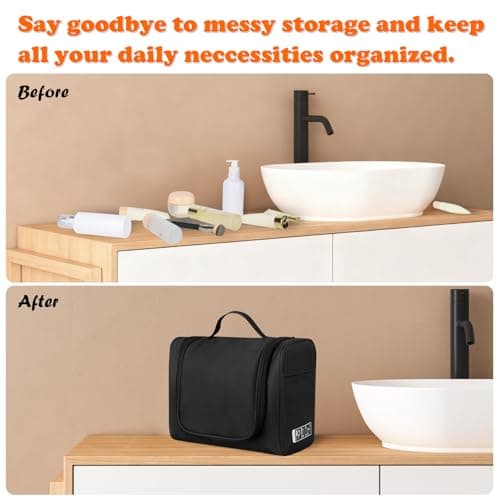 FITDON Large Hanging Toiletry Bag Travel Wash Bag, Portable Makeup Bag Organizer Waterproof Shaving Bag Gym Shower Bathroom Bag, Black — view 5