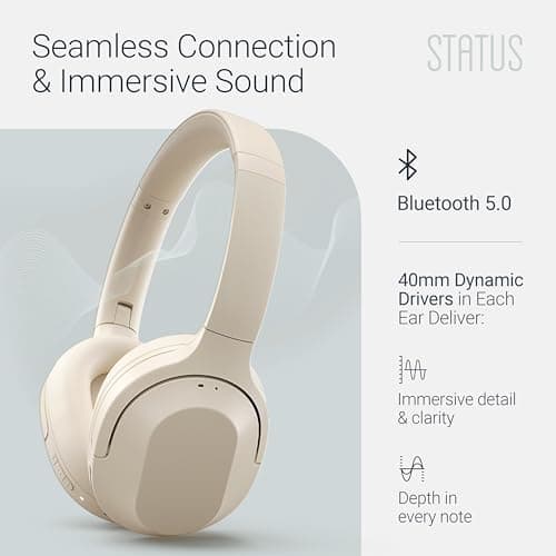 Status Core ANC Active Noise Cancelling Headphones - Cloud - Over Ear Head Phones w/Built-in Microphones - Wireless & Bluetooth + Detachable 3.5mm Wired - USB-C Charging Cable - 30 Hour Battery — view 5