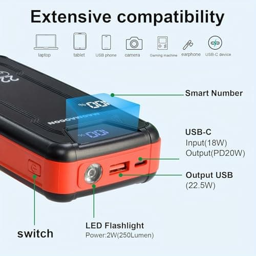 Power Bank 27000mAh PD3.0 QC4.0 22.5W Fast Charging PD20W PowerBank Portable Charger With LCD Display Flashlight & Dual USB Ports for Smartphones Tablets Travel Camping Outdoor (Milliamp Hours, 27000) — view 3