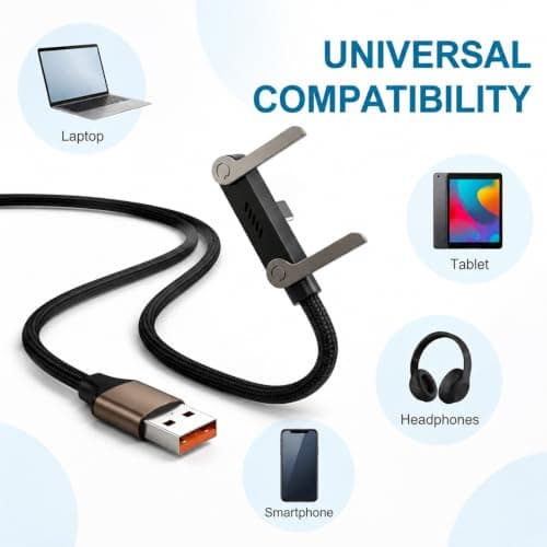 Voltrique 65W USB to Type C Flat Charger Cable with 360° Stand — view 5