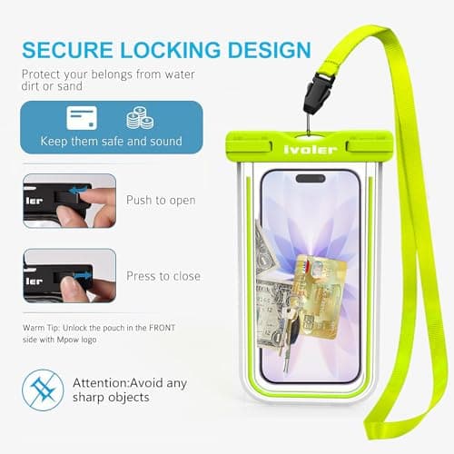 ivoler 4-Pack Waterproof Phone Pouches, IPX8 Universal Fluorescent Design Underwater Dry Bags for Swimming for iPhone 17/16/15 Pro Max, Samsung S26 Ultra (Up to 7")-Black+White+Rose Red+Lime Green — view 6