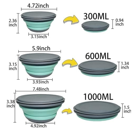 Anicy Foldable Camping Bowls - 3 Pieces Silicone Collapsible Bowl with Lid Portable Food Storage Container Bowl Round for Hiking Kitchen School Outdoor (Green) — view 4
