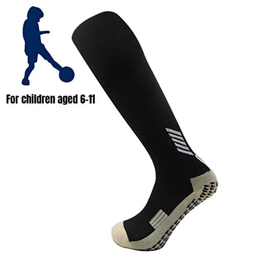 Dee Plus Kids Socks Anti Slip Boys Girls Football Socks Children Non-Slip Long Compression Sports Socks Rubber Pads Soccer Basketball Socks Running Outdoor for Age 6-11 (Black) — view 3