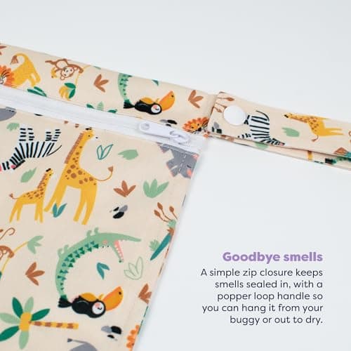 Bambino Mio Waterproof Wet, Dry Bag for Cloth Nappies, (Safari Squad) Swimwear & Essentials – Holds 3 Nappies | 29.5cm x 28.5cm, Baby & Toddler — view 2