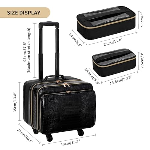 Rolling Makeup Train Case, 18" Carry On Travel Cosmetic Organizer Suitcase,Extra Large Trolley Makeup Storage Case On Wheels,3 Layers with 3pcs Traveling Bags for Hairstylist Cosmetology Artist — view 2