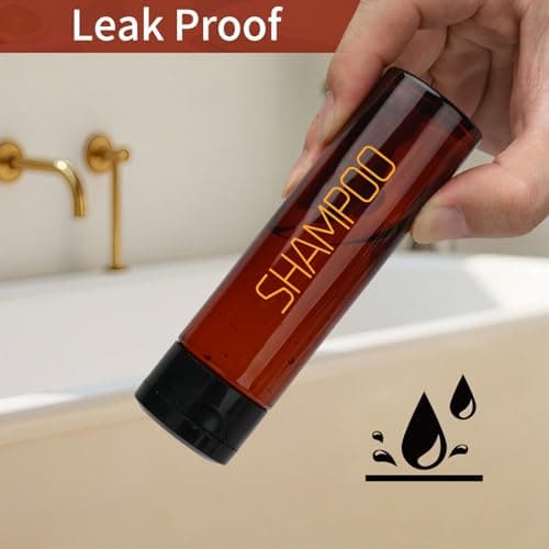 Decorniqu Travel Bottles for Toiletries 5 Pack 100ml Pre-Printed Wide Mouth Travel Size Toiletries Leak Proof Travel Shampoo Bottles TSA Approved Squeeze Bottles for Lotion Toothpaste Cream(Brown) — view 3