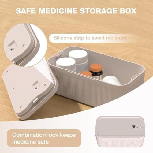 QLECXZI Portable Lock Box For Medication And Small,cream white — view 2